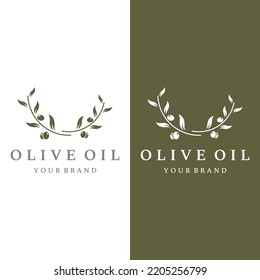 Natural herbal olive and oil logo with olive branch. Logo for business, branding, herbal medicine and spa.