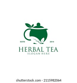 Natural Herbal Tea Logo Design Vector in green color