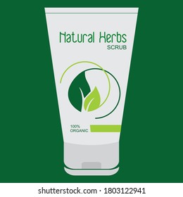 Natural herbs scrub label design  is a piece of paper,plastic film,cloth,metal or other material affixed to a container or product.
