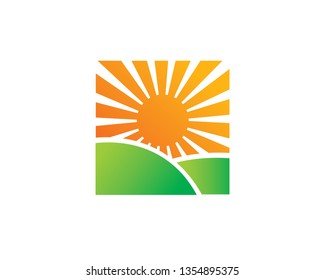 Natural hill and sun Logo Template, Icon, Symbol - Vector