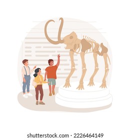 Natural history museum trip isolated cartoon vector illustration. Students look at big skeleton, natural history, wild animal collection, museum class field trip, learn fossils vector cartoon.