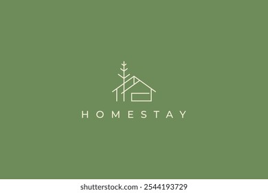 Natural Homestay Logo Minimalista Comfort Building House Conceito Identidade da marca