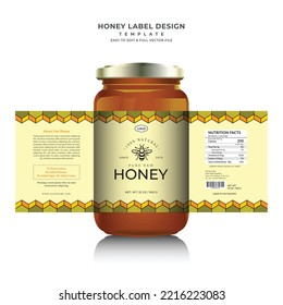 Natural Honey bee label design pure honey flower sweet food and mock-up jar bottle clean label packaging  template.