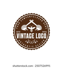 Natural honey farm Hand Drawn retro vintage badges and Logo Templates. Honey farm stamp logo, bee hive, labels illustration isolated icon set.
