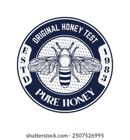 Natural honey farm Hand Drawn retro vintage badges and Logo Templates. Honey farm stamp logo, bee hive, labels illustration isolated icon set.
