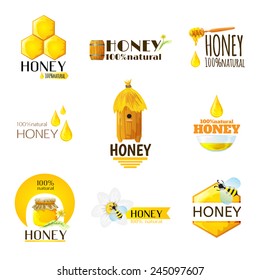 Natural honey  healthy organic product labels set isolated vector illustration