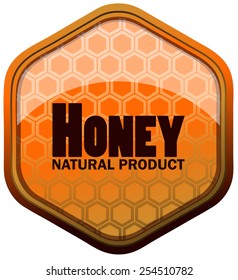 Natural Honey Hexagonal Glossy Sticker, Vector Illustration isolated on White Background.