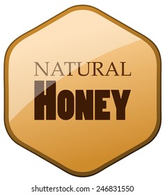 Natural Honey Hexagonal Sticker, Vector Illustration isolated on White Background. 