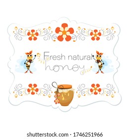 Natural honey. Honey label. Bees. Mistress is a bee. Vector honey labels, round logo design