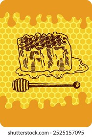 Natural honey label with hand drawn apiary logo sketch