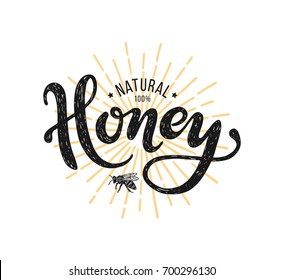 Natural honey Lettering. Vector illustration on white background