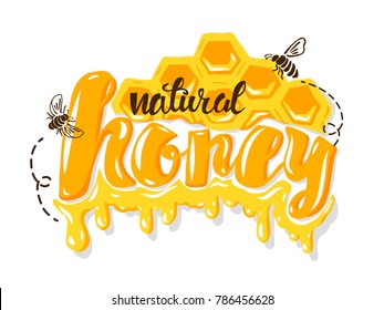 Natural honey lettering.Vector illustration.