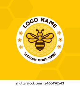 Diseño de logotipo de miel natural Beehive Logo Plantilla. Diseño circular del logotipo de la abeja de la miel para la apicultura y negocio de la miel