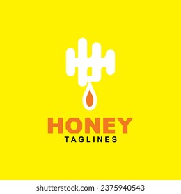 Natural honey logo label concept, with hexagon honeycomb nectar symbol. Beekeeping badge brand identity template. Vector illustration.