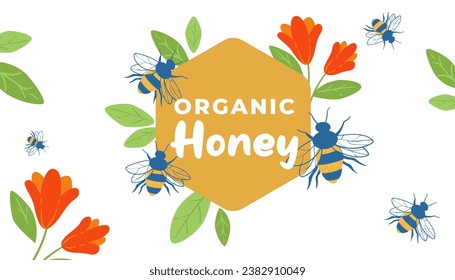 Natural honey from nectar of wildflowers. Pure product collected by bees from plants, tasty ingredient for dieting eating. Unique taste, health benefits, source of vitamins. Vector in flat style