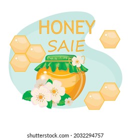 Natural honey shop flat banner vector template. Organic product, beeswax sale business.