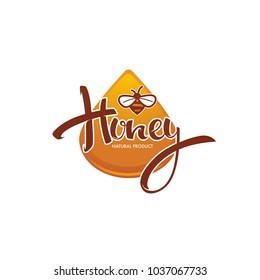 Natural  Honey, sticker, symbol, logo, label, emblem with hand drawn lettering composition