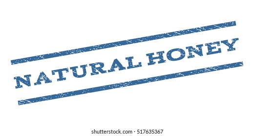 Natural Honey watermark stamp. Text tag between parallel lines with grunge design style. Rubber seal stamp with unclean texture. Vector cobalt blue color ink imprint on a white background.