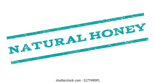 Natural Honey watermark stamp. Text tag between parallel lines with grunge design style. Rubber seal stamp with dust texture. Vector cyan color ink imprint on a white background.