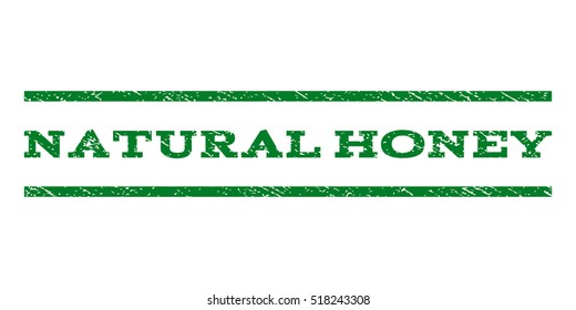 Natural Honey watermark stamp. Text caption between horizontal parallel lines with grunge design style. Rubber seal stamp with unclean texture. Vector green color ink imprint on a white background.