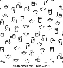 Natural Hot Ceylon Tea Seamless Pattern Vector. Teapot, Teabag And Cup Of Tea With Label Monochrome Texture Icons. Morning Relaxation Taste Beverage In Mug Template Flat Illustration