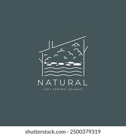 Concepto de diseño de logotipo de aguas termales naturales y sauna. Logotipo mínimo del complejo de la sauna