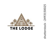 Natural hotel cabin with tree  logo. Cottage Logo  Forest Home Travel Cabin Camp Wood House. guest house vacation camping concept logo