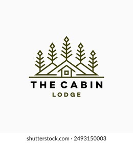 Natural hotel cabin with tree  logo. Cottage Logo  Forest Home Travel Cabin Camp Wood House. guest house vacation camping concept logo