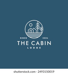 Natural hotel cabin with tree  logo. Cottage Logo  Forest Home Travel Cabin Camp Wood House. guest house vacation camping concept logo