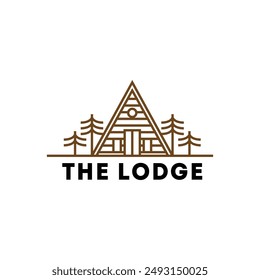 Natural hotel cabin with tree  logo. Cottage Logo  Forest Home Travel Cabin Camp Wood House. guest house vacation camping concept logo