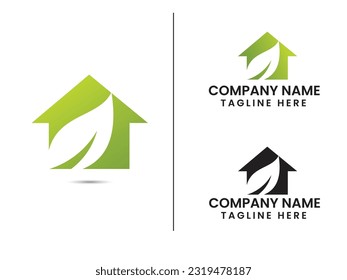 Natural house logo. Eco home logo design. Leaf home. Care. Real estate. Business. Green leaf. Creative logo. Finance