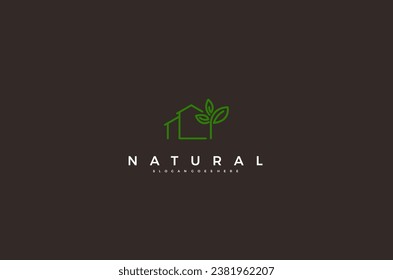 Natural house tree line art logo concept simple design. Vector illustration