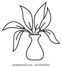 Natural houseplant.Isolated on white background. Outline vector illustration.Plant for interior decor of home or office.Indoor plant in a pot icon.