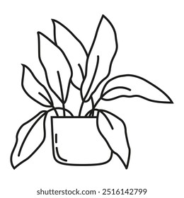 Natural houseplant.Isolated on white background. Outline vector illustration.Plant for interior decor of home or office.Indoor plant in a pot icon.