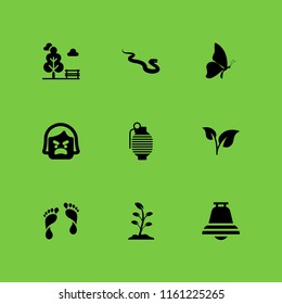 natural icon. 9 natural set with human footprints, bomb, leaf and snake vector icons for web and mobile app