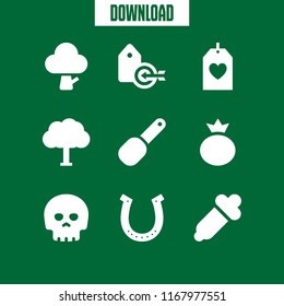 natural icon. 9 natural vector set. tree, tag, horseshoe and skull icons for web and design about natural theme