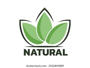 Icono natural, insignia o logotipo con hoja verde. Naturaleza, símbolo puro del producto. Ilustración vectorial.