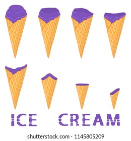 Natural icon blackcurrant ice cream sorbet in different forms. Blackcurrant pattern consisting of sweet cold ice cream sorbet, tasty frozen dessert. Fresh taste fruit ice cream sorbet of blackcurrant.