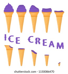 Natural icon blackcurrant ice cream sorbet in different forms. Blackcurrant pattern consisting of sweet cold ice cream sorbet, tasty frozen dessert. Fresh taste fruit ice cream sorbet of blackcurrant.