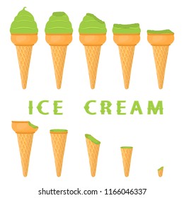 Natural icon logo for avocado ice cream sorbet in different forms. Avocado pattern consisting of sweet cold ice cream sorbet, tasty frozen dessert. Fresh taste fruit ice cream sorbet of bright avocado