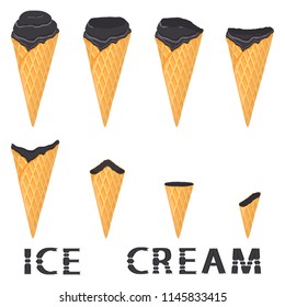 Natural icon logo black coal ice cream sorbet in different forms. Black pattern consisting of sweet cold ice cream sorbet, tasty frozen coal dessert. Fresh taste fruit ice cream sorbet of black coal.