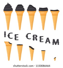 Natural icon logo black coal ice cream sorbet in different forms. Black pattern consisting of sweet cold ice cream sorbet, tasty frozen coal dessert. Fresh taste fruit ice cream sorbet of black coal.