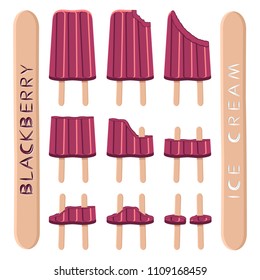 Natural icon logo blackberry ice cream sorbet in different forms. Blackberry pattern consisting of sweet cold ice cream sorbet, tasty frozen dessert. Fresh taste fruit ice cream sorbet of blackberry.