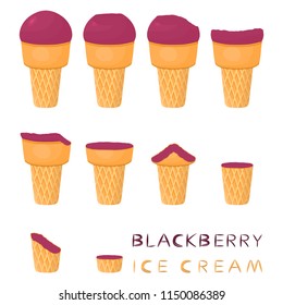 Natural icon logo blackberry ice cream sorbet in different forms. Blackberry pattern consisting of sweet cold ice cream sorbet, tasty frozen dessert. Fresh taste fruit ice cream sorbet of blackberry.