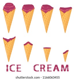 Natural icon logo blackberry ice cream sorbet in different forms. Blackberry pattern consisting of sweet cold ice cream sorbet, tasty frozen dessert. Fresh taste fruit ice cream sorbet of blackberry.