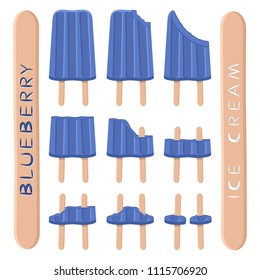 Natural icon logo for blueberry ice cream sorbet in different forms. Blueberry pattern consisting of sweet cold ice cream sorbet, tasty frozen dessert. Fresh taste fruit ice cream sorbet of blueberry.