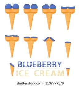 Natural icon logo for blueberry ice cream sorbet in different forms. Blueberry pattern consisting of sweet cold ice cream sorbet, tasty frozen dessert. Fresh taste fruit ice cream sorbet of blueberry.