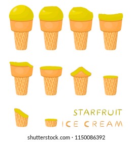 Natural icon logo for carambola ice cream sorbet in different forms. Carambola pattern consisting of sweet cold ice cream sorbet, tasty frozen dessert. Fresh taste fruit ice cream sorbet of carambola.