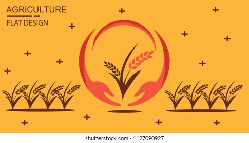 Natural icon logo Combination Simple Design, Creative design with Brown color, Orange Background Vector Art Illustration.