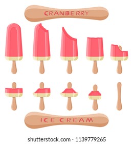 Natural icon logo for cranberry ice cream sorbet in different forms. Cranberry pattern consisting of sweet cold ice cream sorbet, tasty frozen dessert. Fresh taste fruit ice cream sorbet of cranberry.